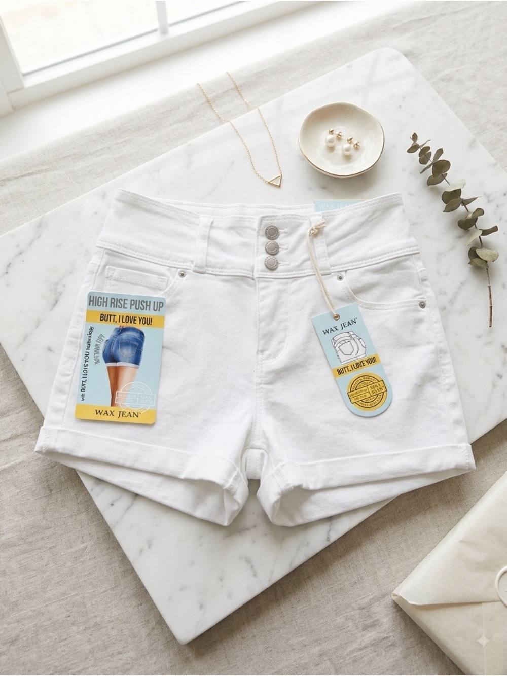 Wax Jean White High-Rise Push Up Denim Shorts